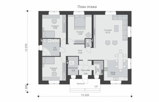 Проект индивидуального одноэтажного жилого дома